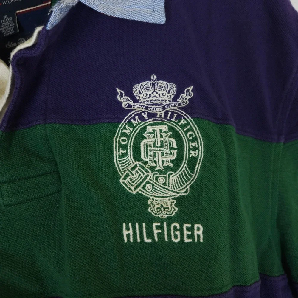 Tommy Hilfiger‎ Rugby Polo Shirt Men's XL Slim Fit Green Purple Big Crest Logo - Picture 3 of 15